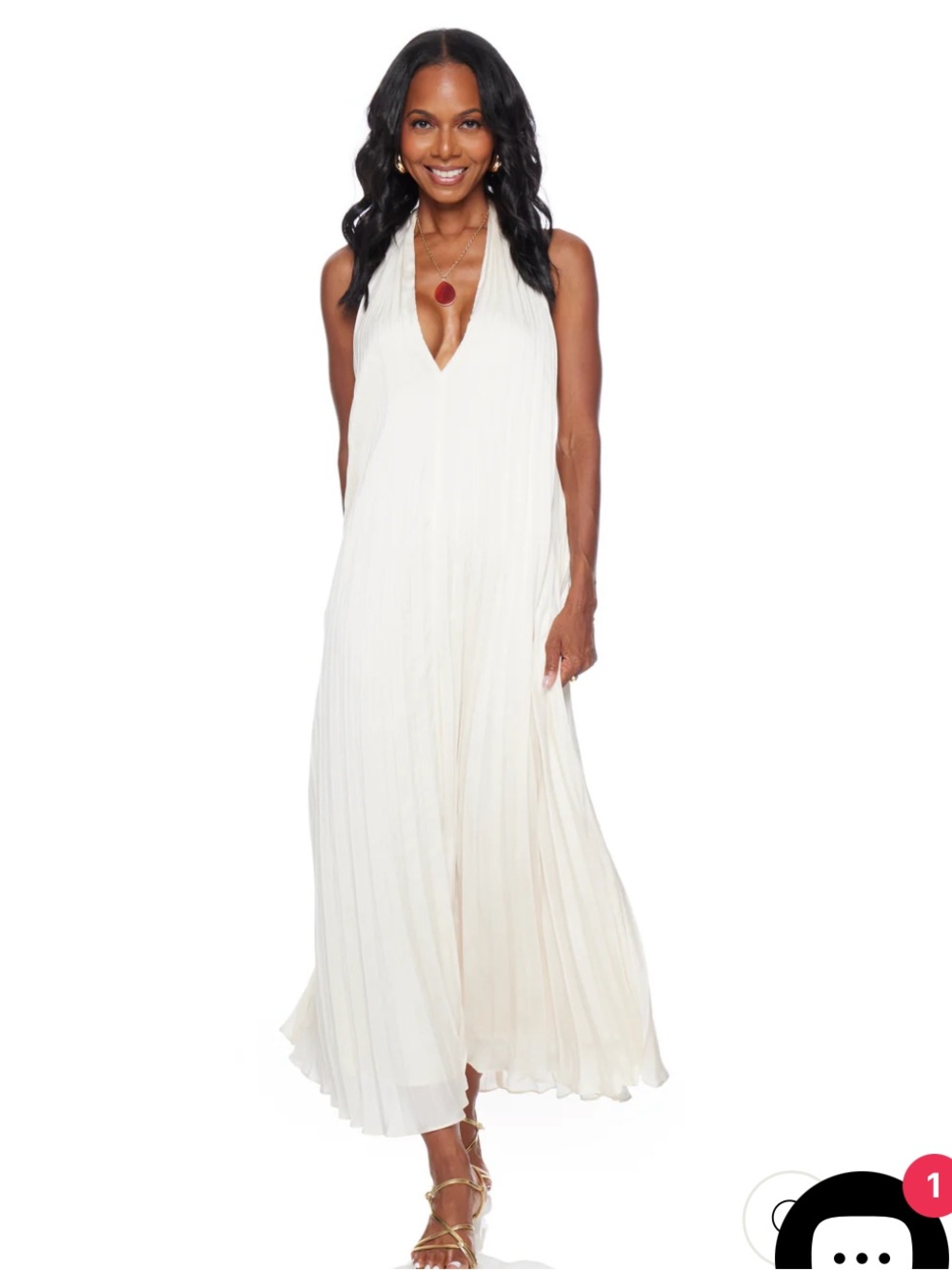 Lucy Paris White Sleeveless V-Neck Pleated Maxi Dress